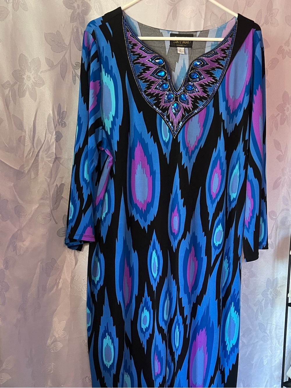 Vintage Bob Mackie Blue & Purple bohemian style V‑Neck Maxi Dress - Picture 3 of 11